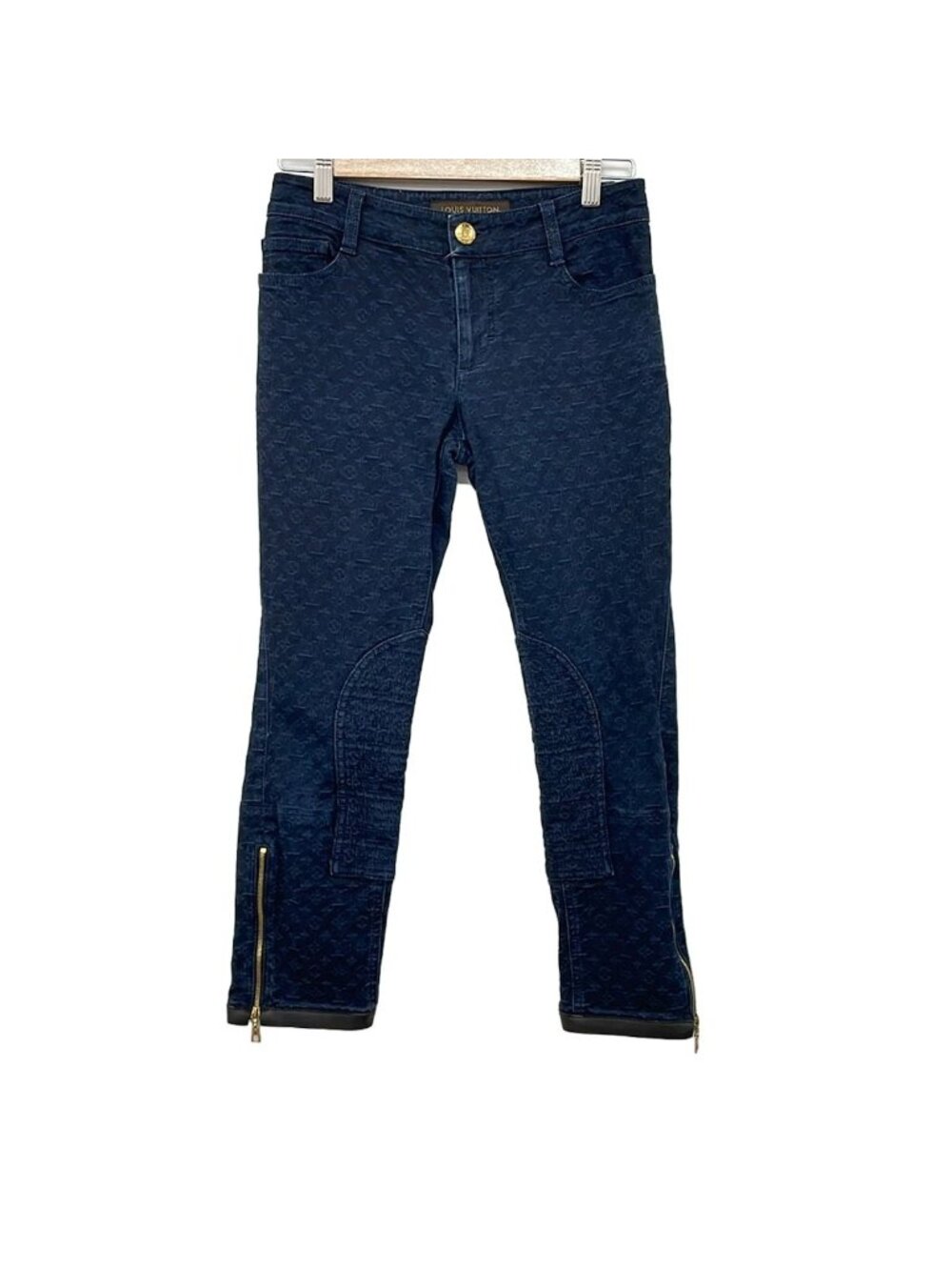 Louis Vuitton Jeans Navy Black Gold Monogram Pattern Three Quarter Length 11 36